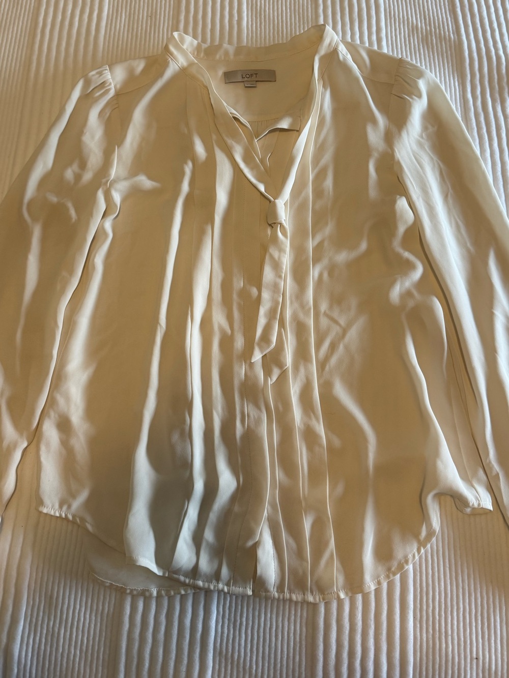 LOFT Women's Cream Tie-Neck Blouse
